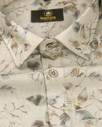 Pure Linen Digital Cream and Midnight Green Floral Men’s Shirt