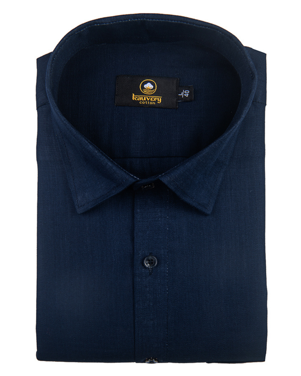 Linen Solid Dark Blue Colour Men's Shirt