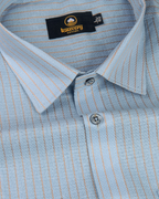 Linen Jute Striped Golden Line Light Blue Colour Shirt for Men