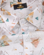 Pure Linen Digital Triangle Print White Base Rust with Rama Colour Shirt for Men