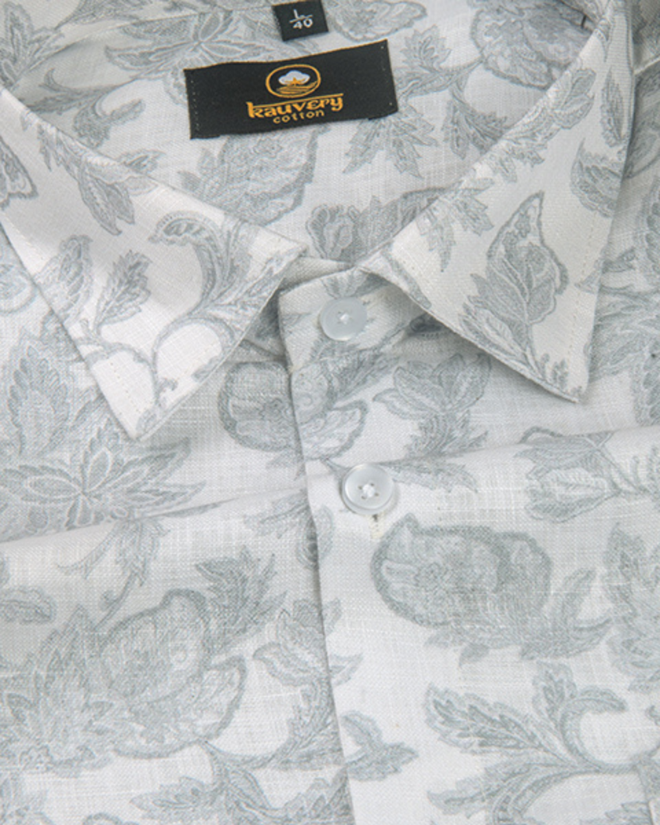 Pure Linen Digital White and Grey Colour Men’s Shirt