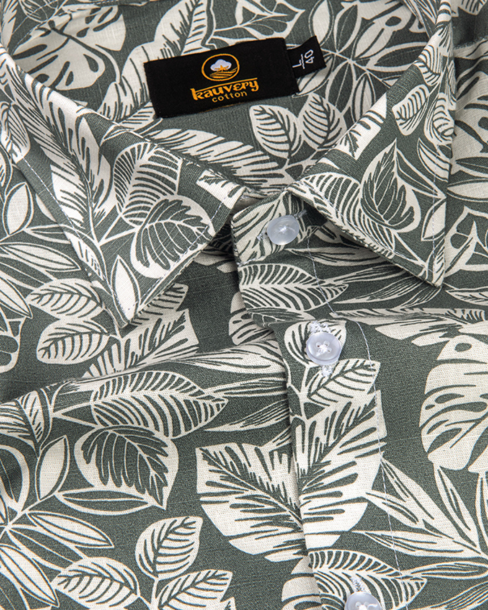 Linen Digital Printed Light Grey Colour Shirt for Men