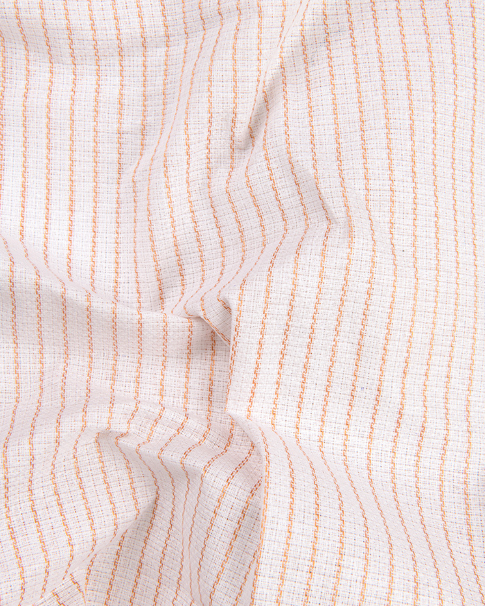 Linen Jute Striped Golden Line Pure White Colour Shirt for Men