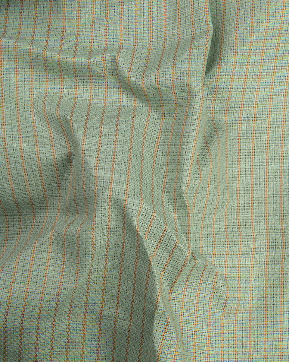 Linen Jute Striped Golden Line Pista Colour Shirt for Men