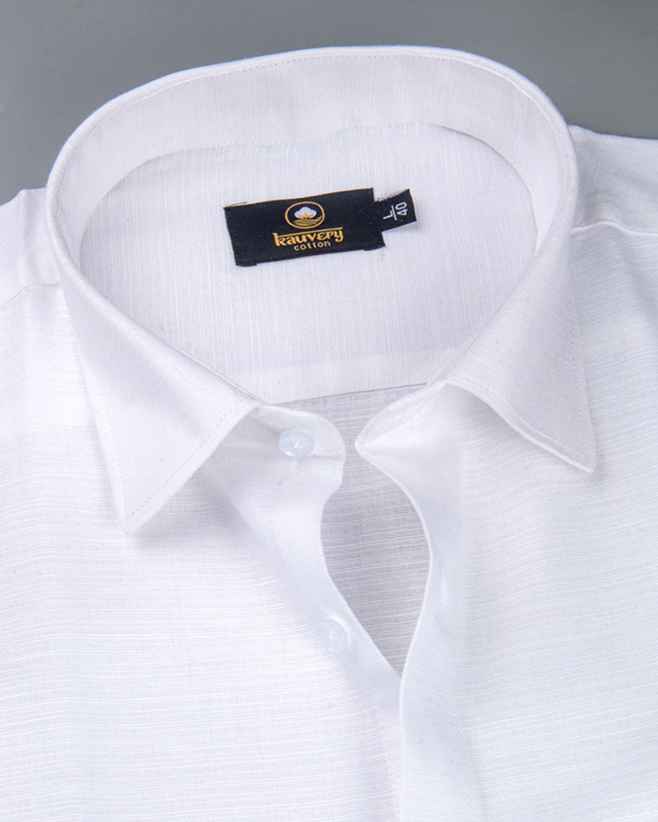 Linen Solid Pure White Men's Shirt