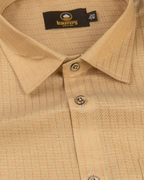 Linen Jute Striped Golden Line Gold Colour Shirt for Men