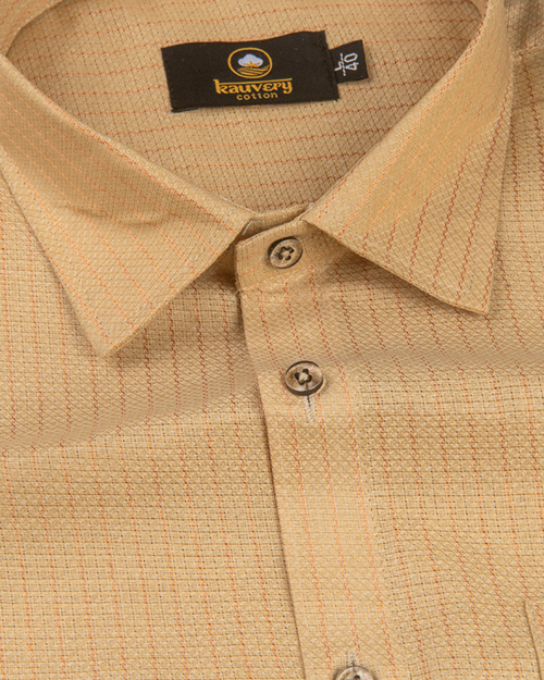 Linen Jute Striped Golden Line Gold Colour Shirt for Men