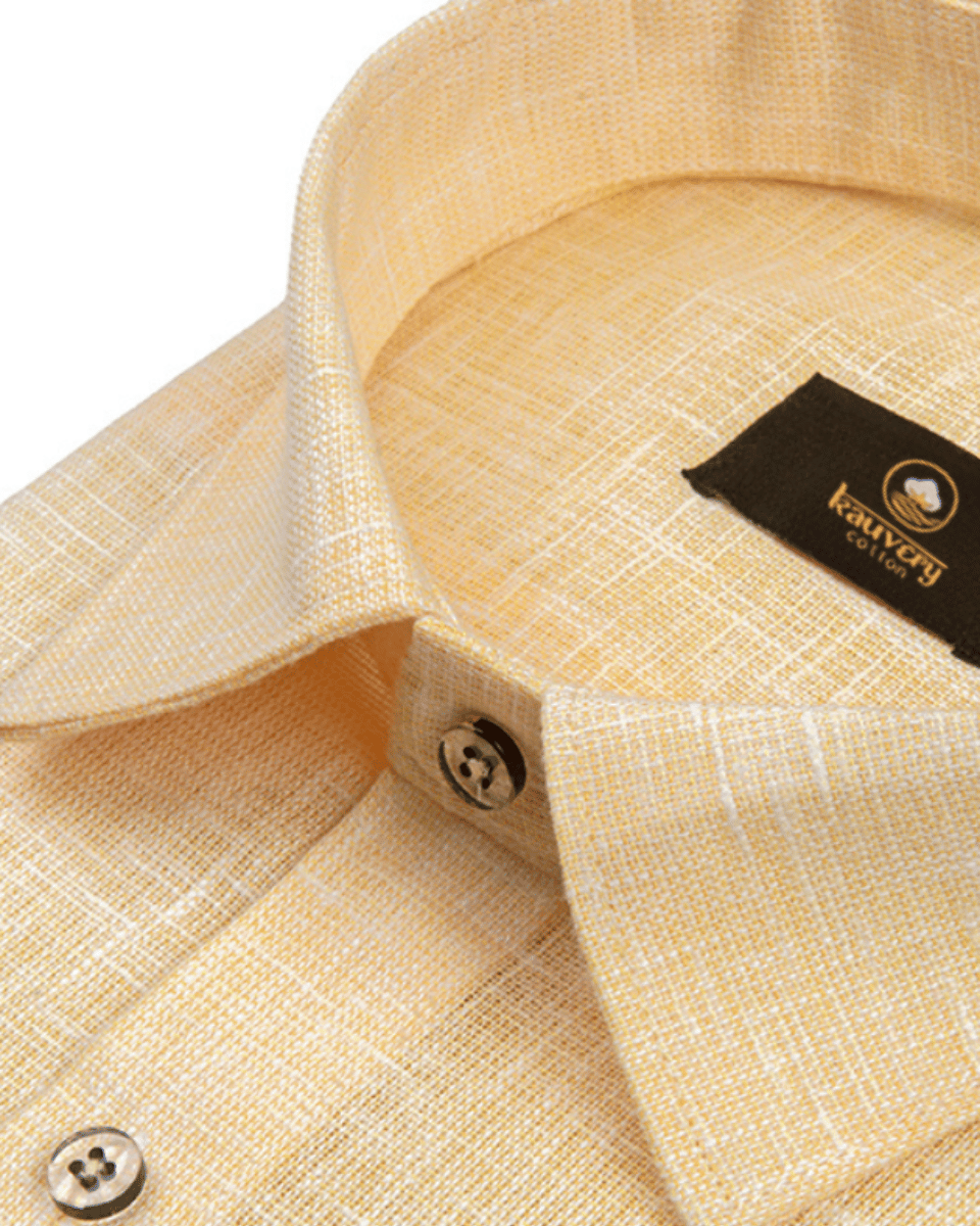 Pure Linen Mango Colour Mens Shirts