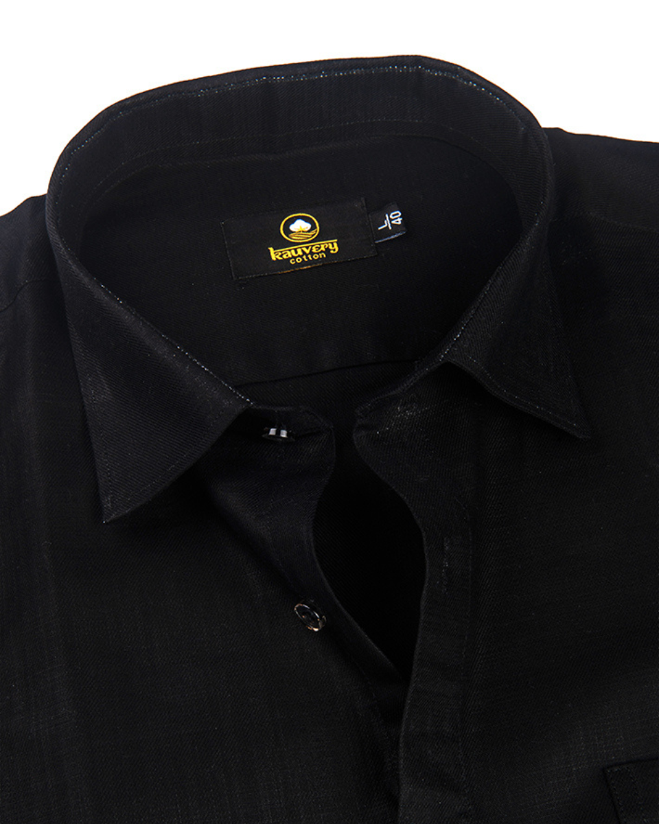 Linen Solid Full Black Colour Shirt for Men