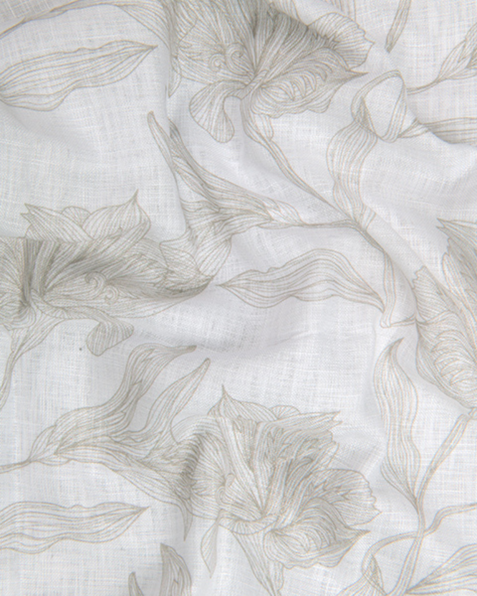 Pure Linen Digital Cream and Brown Floral Men’s Shirt
