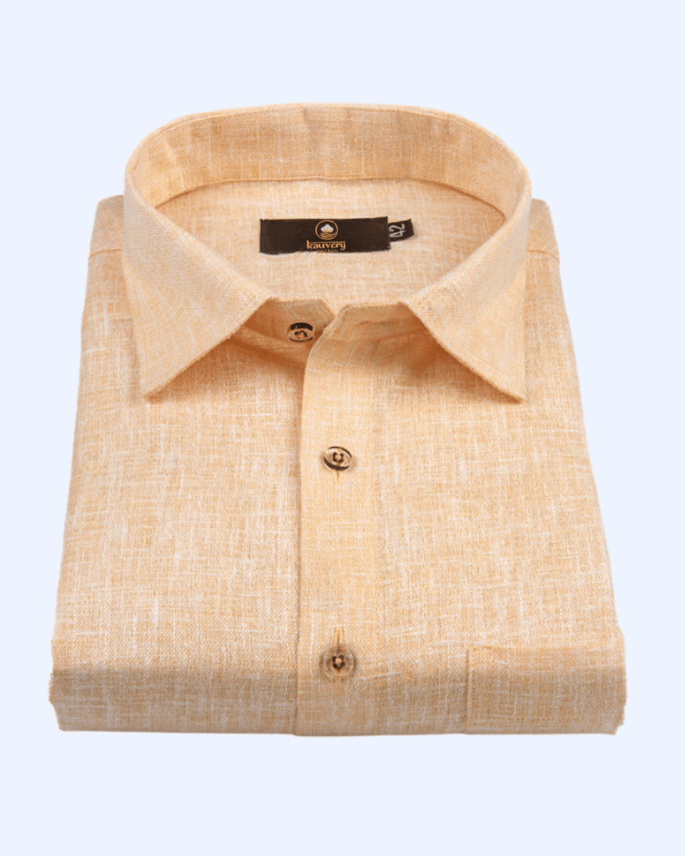 Pure Linen Light Orange Colour Mens Shirt