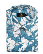 Linen Digital Printed White with Sky Blue Colour Shirt for Men