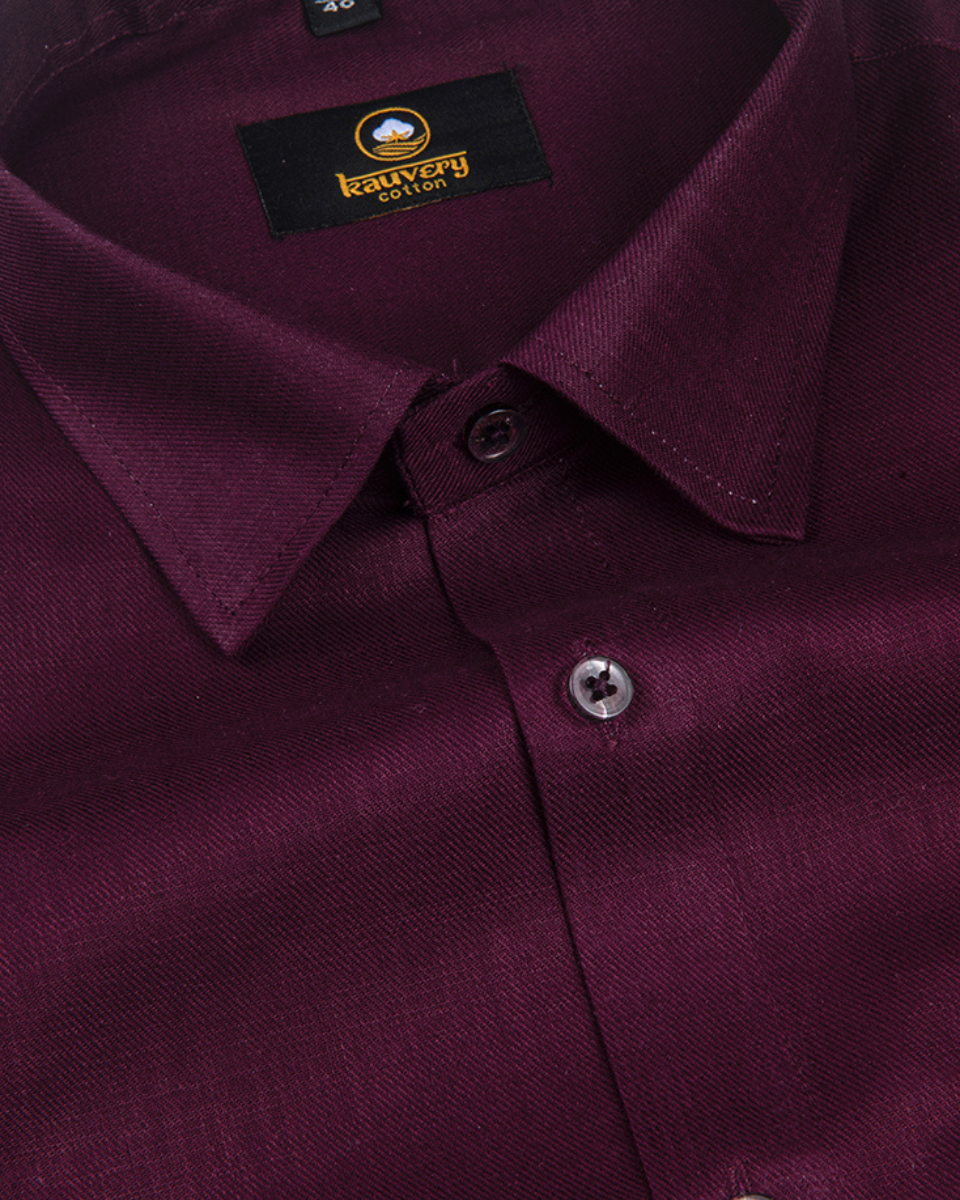 Linen Solid Dark Wine Colour Men's Shirt