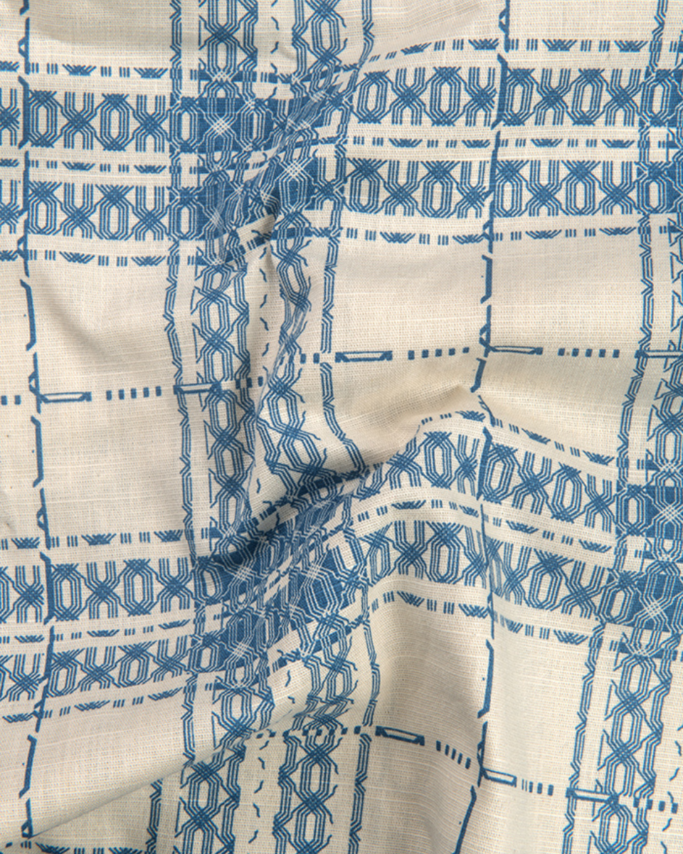 Linen Digital Printed Cream with Sky Blue Colour Shirt for Men