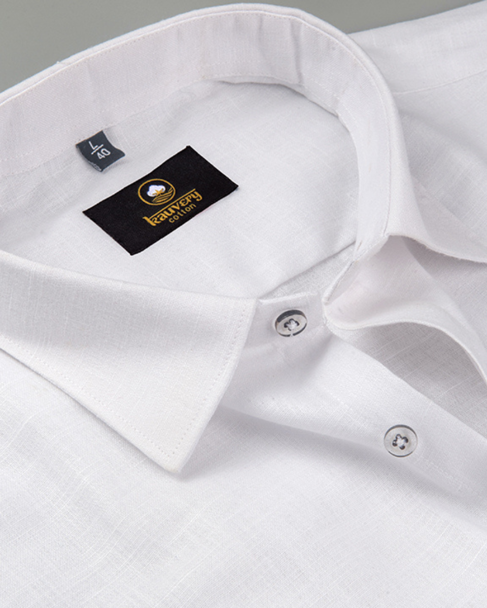 Premium Linen Cotton Pure White Colour Men's Shirt