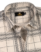 Linen Digital Printed Cream with Grey Colour Shirt for Men