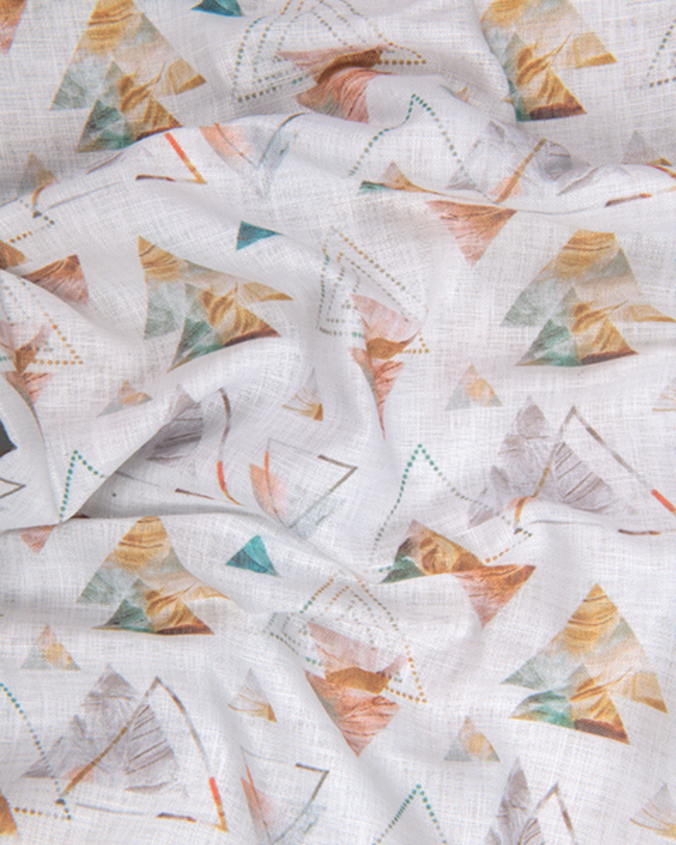 Pure Linen Digital Triangle Print White Base Rust with Rama Colour Shirt for Men