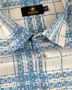 Linen Digital Printed Cream with Sky Blue Colour Shirt for Men