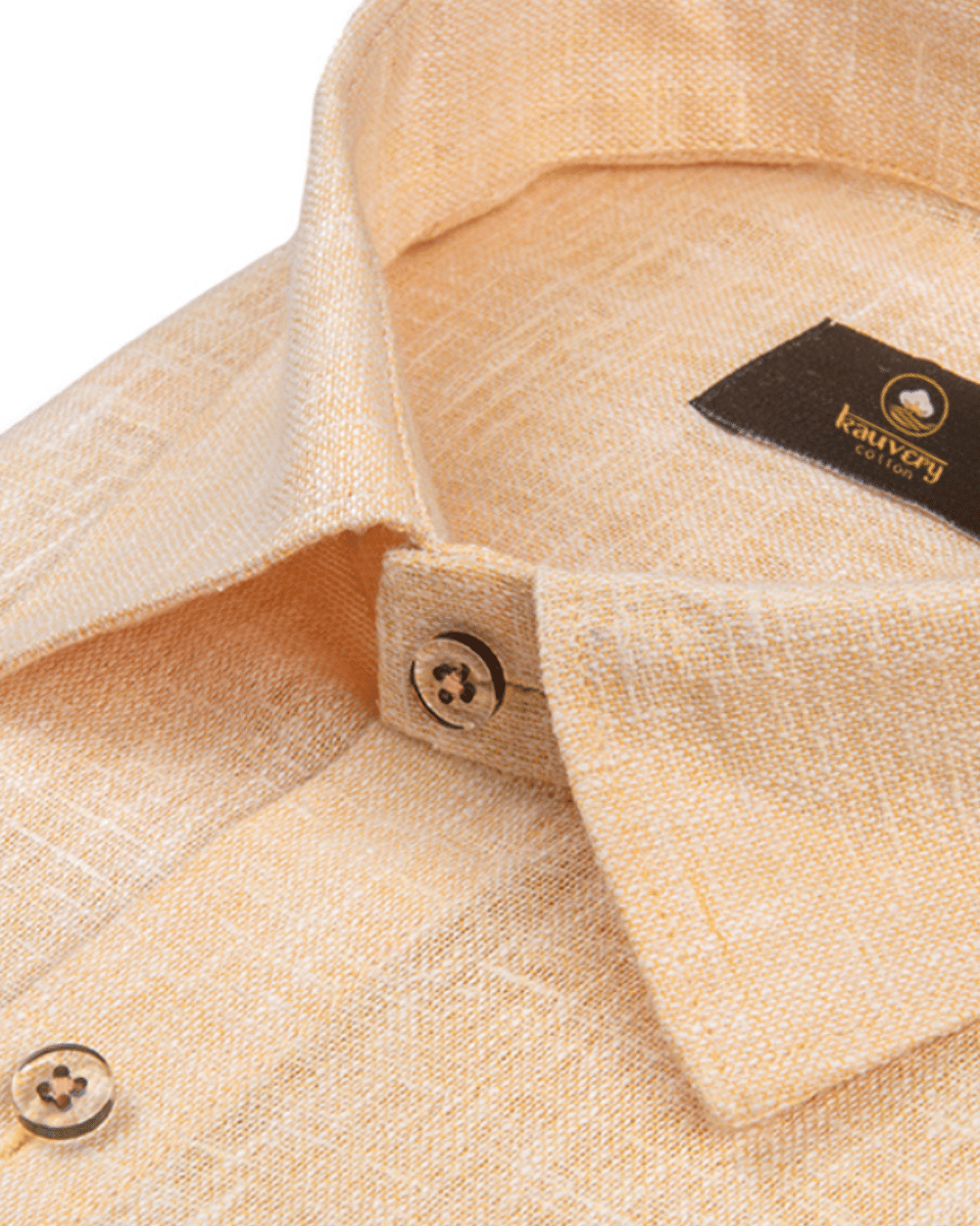Pure Linen Light Orange Colour Mens Shirt