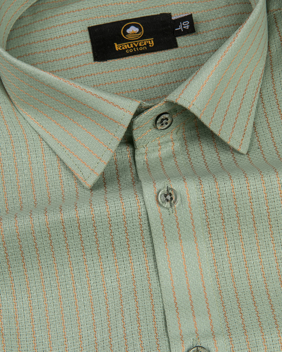 Linen Jute Striped Golden Line Pista Colour Shirt for Men