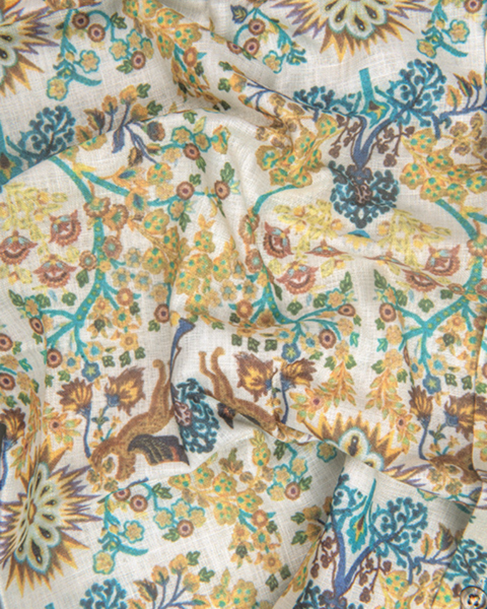 Pure Linen Digital Multicolour Print on Cream Base Men’s Shirt