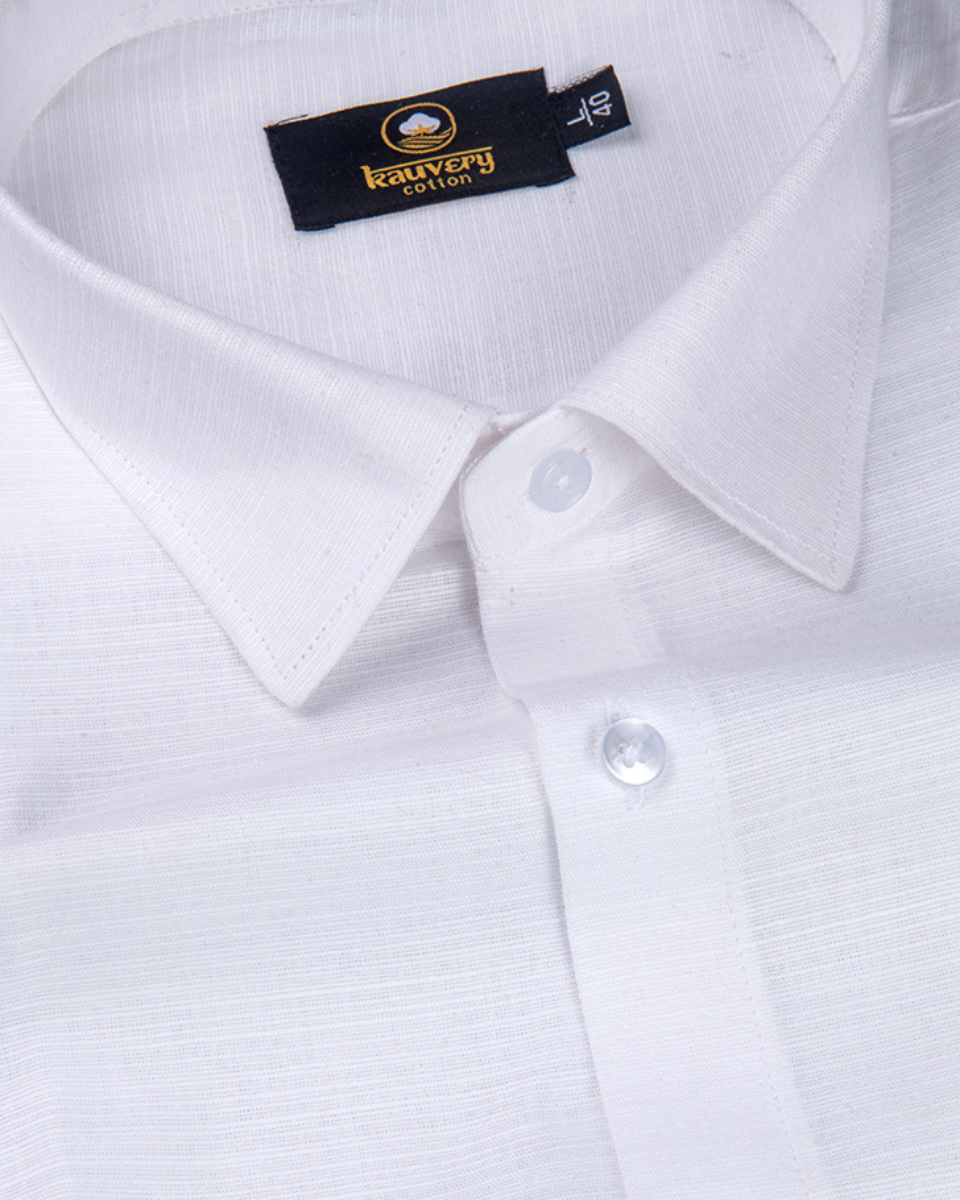 Linen Solid Pure White Men's Shirt
