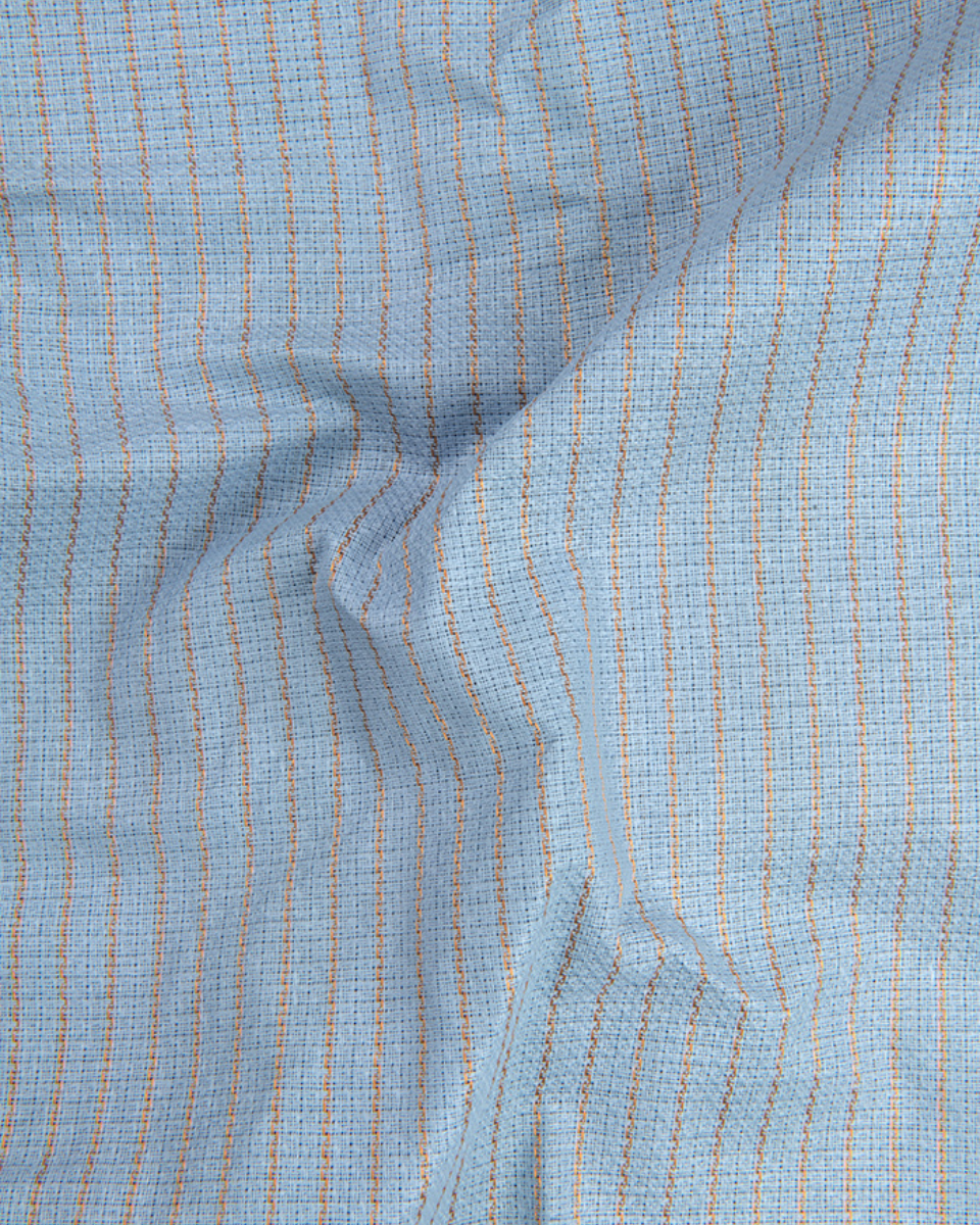 Linen Jute Striped Golden Line Light Blue Colour Shirt for Men