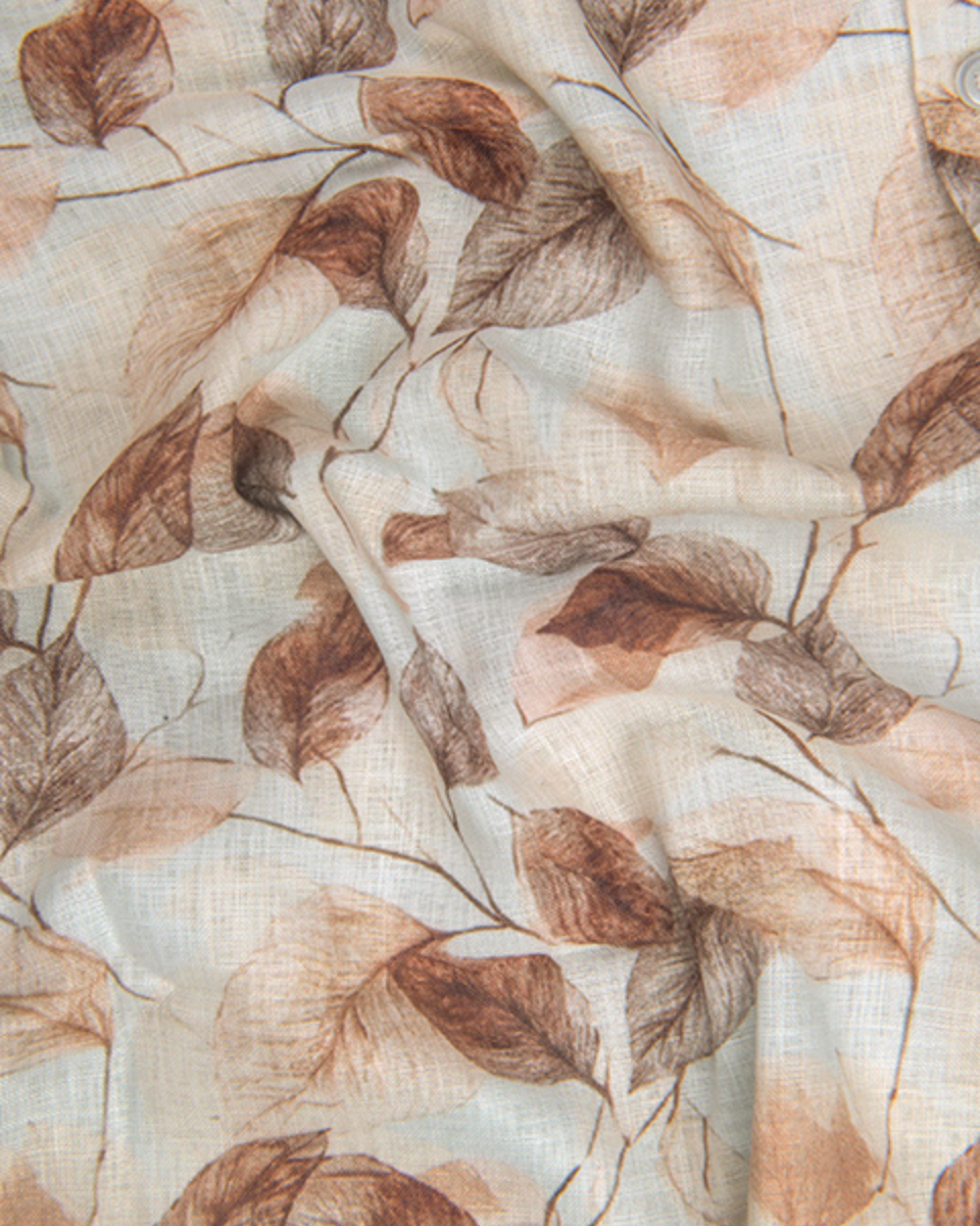 Pure Linen Digital Cream with Rust Floral Men’s Shirt
