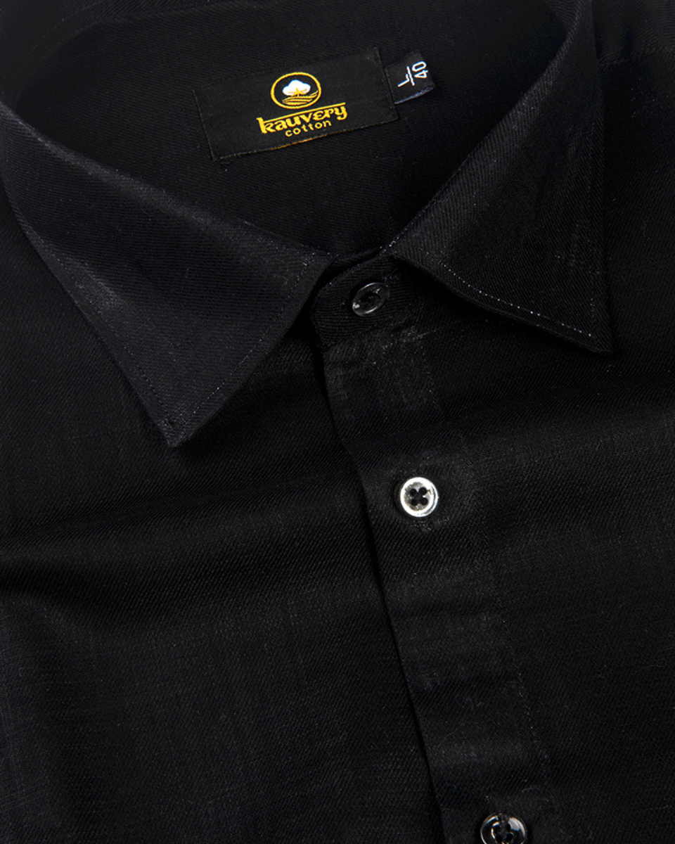 Linen Solid Full Black Colour Shirt for Men