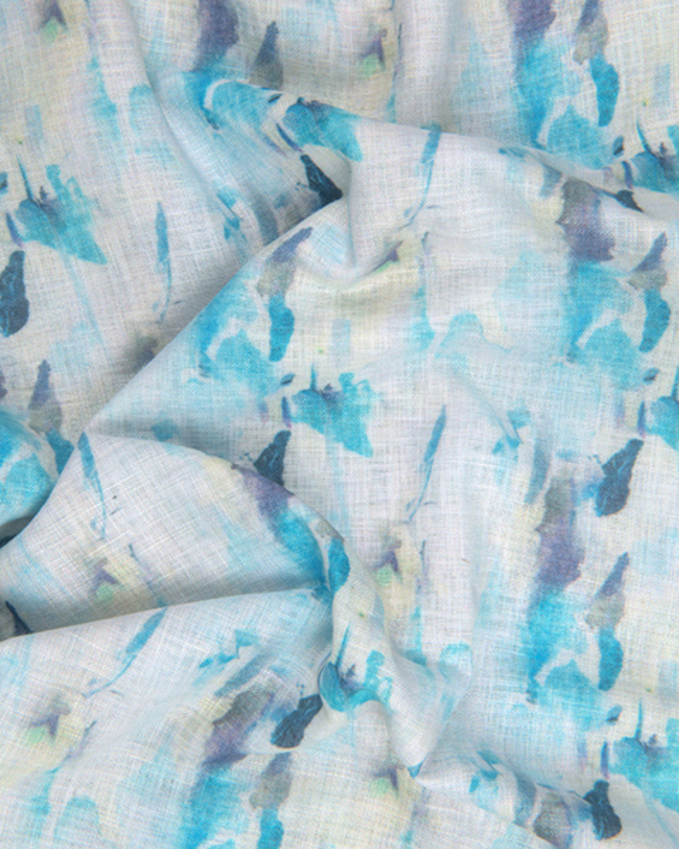 Pure Linen Digital Cream, Ice Blue and Multicolour Men’s Shirt
