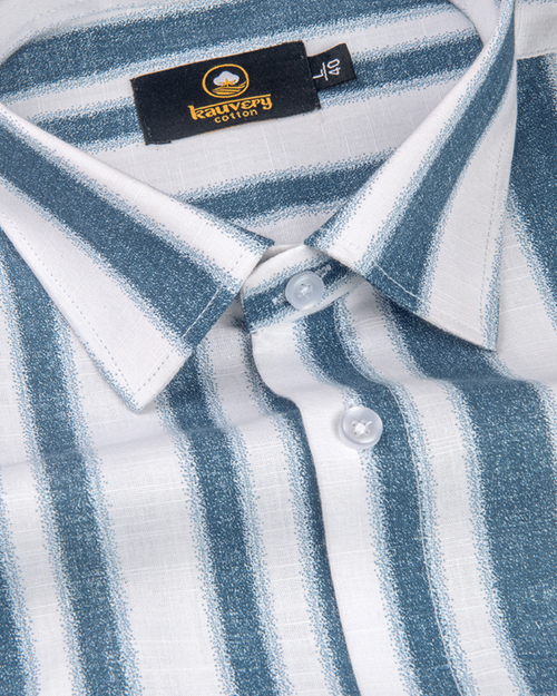 Linen Digital Printed Stiff Lining White with More Peach Colour Shirt for Men