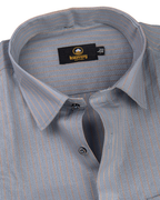 Linen Jute Striped Golden Line Steel Grey Colour Shirt for Men