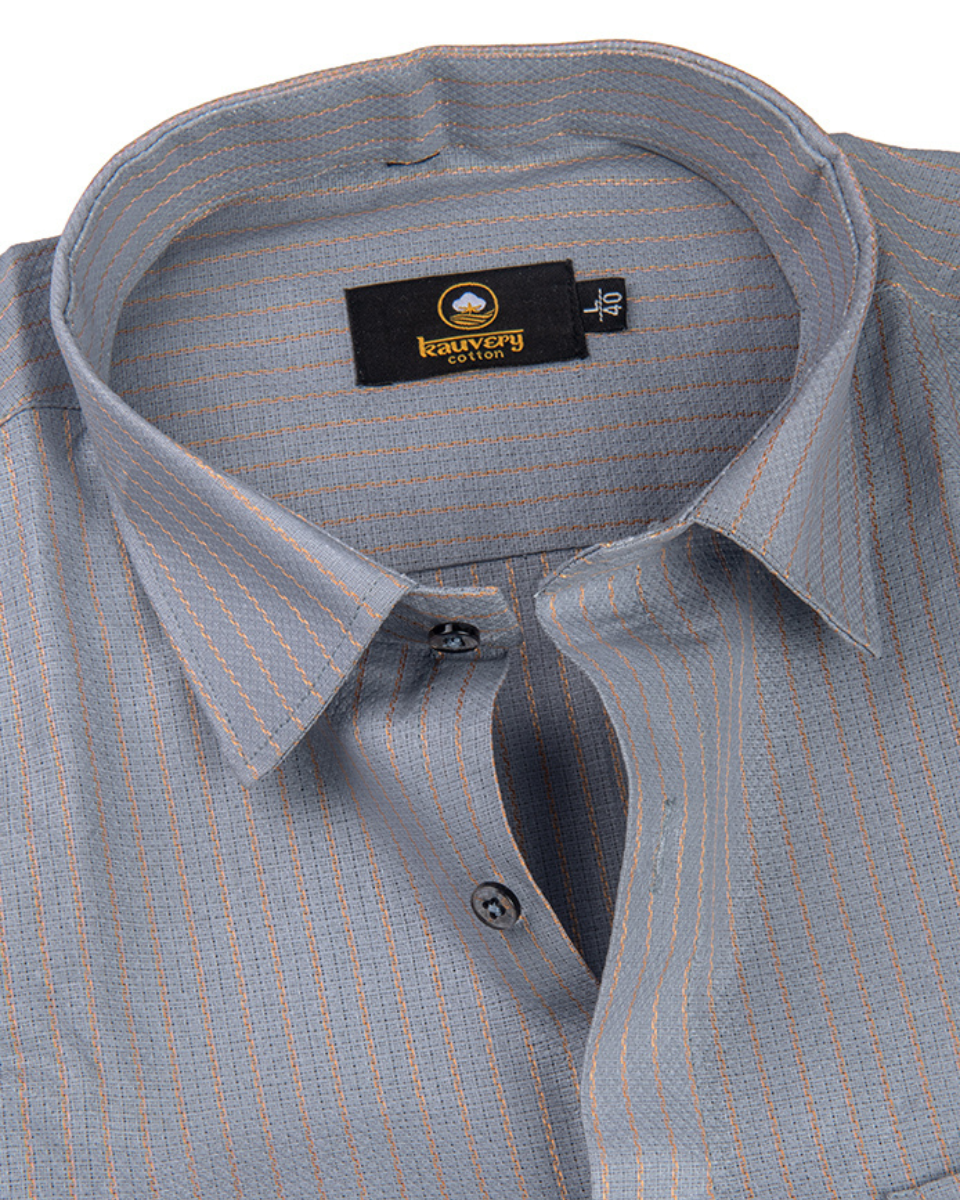 Linen Jute Striped Golden Line Steel Grey Colour Shirt for Men