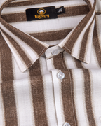 Linen Digital Printed Stiff Lining Brown Colour Shirt for Men