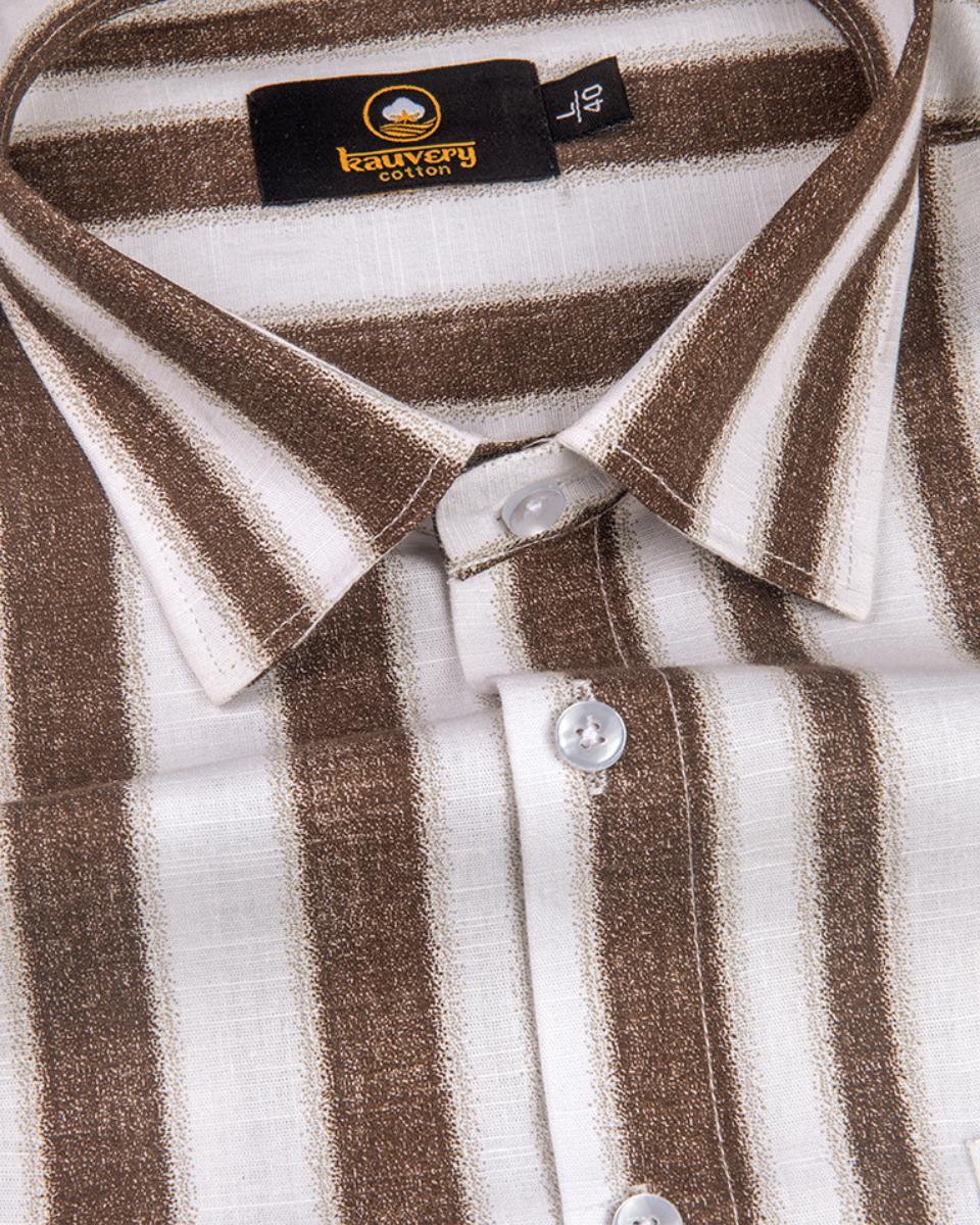 Linen Digital Printed Stiff Lining Brown Colour Shirt for Men