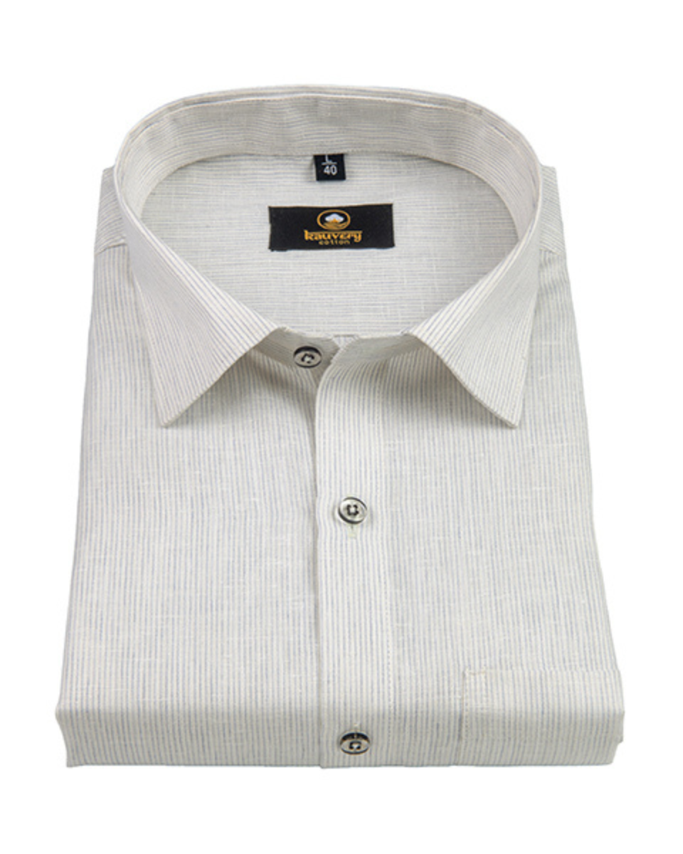 Linen Space Small Lining Cream Colour Men’s Shirt