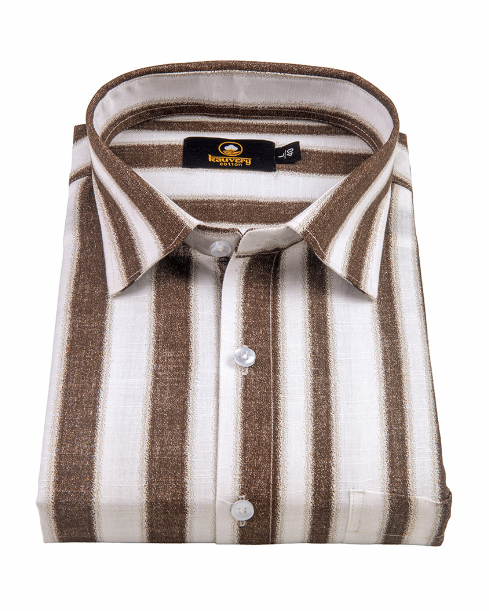Linen Digital Printed Stiff Lining Brown Colour Shirt for Men