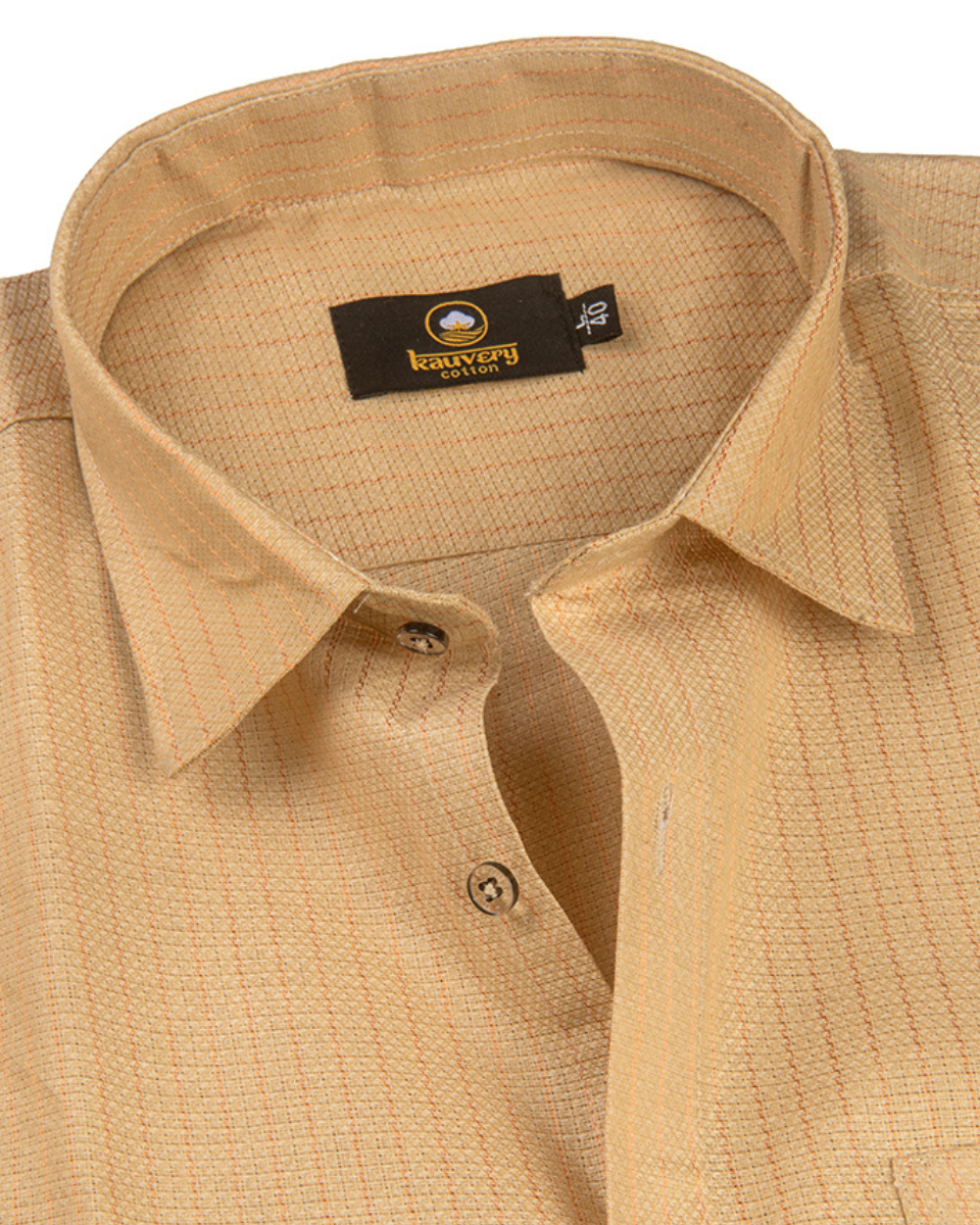 Linen Jute Striped Golden Line Gold Colour Shirt for Men