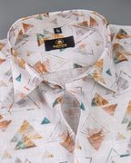 Pure Linen Digital Triangle Print White Base Rust with Rama Colour Shirt for Men