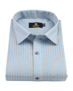 Linen Jute Striped Golden Line Light Blue Colour Shirt for Men