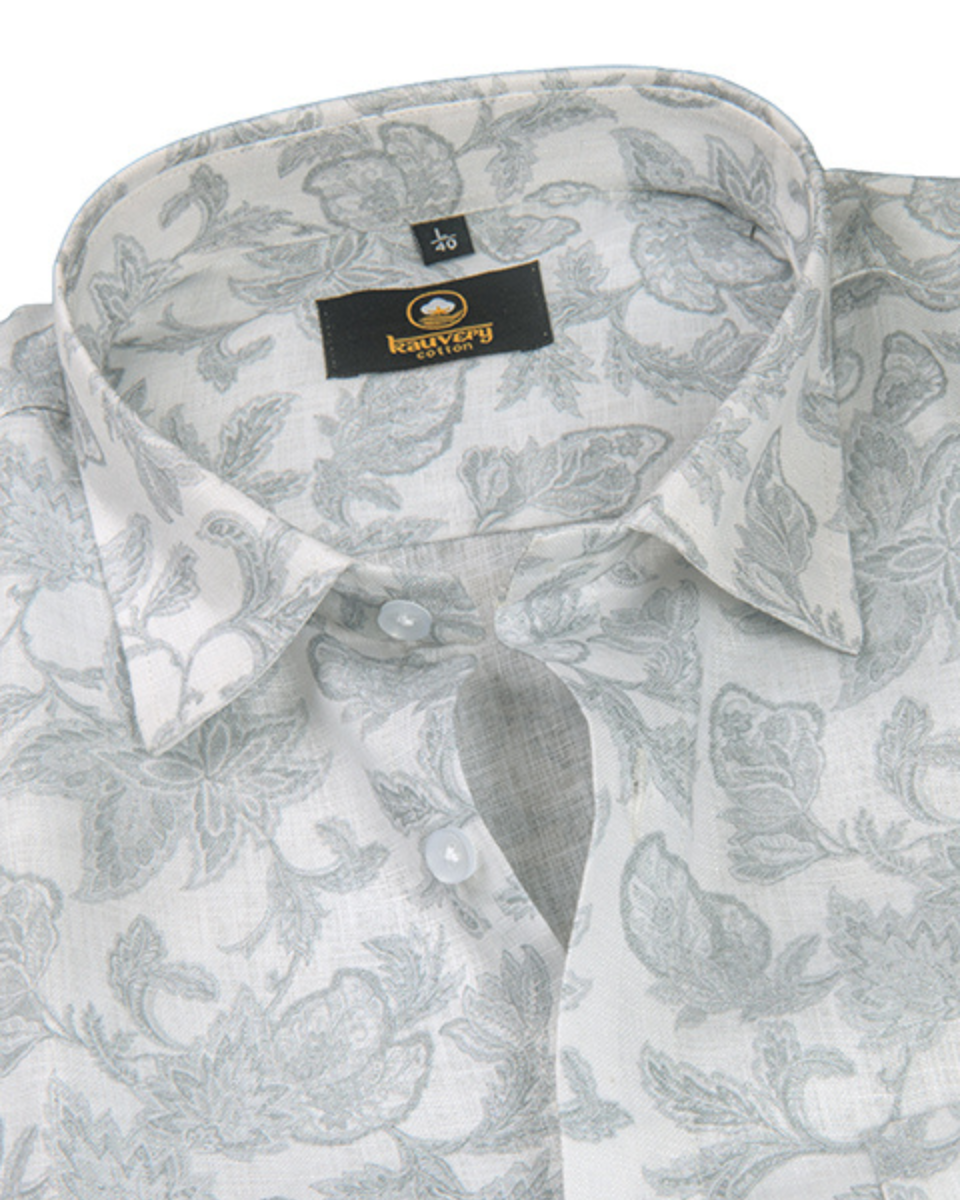 Pure Linen Digital White and Grey Colour Men’s Shirt