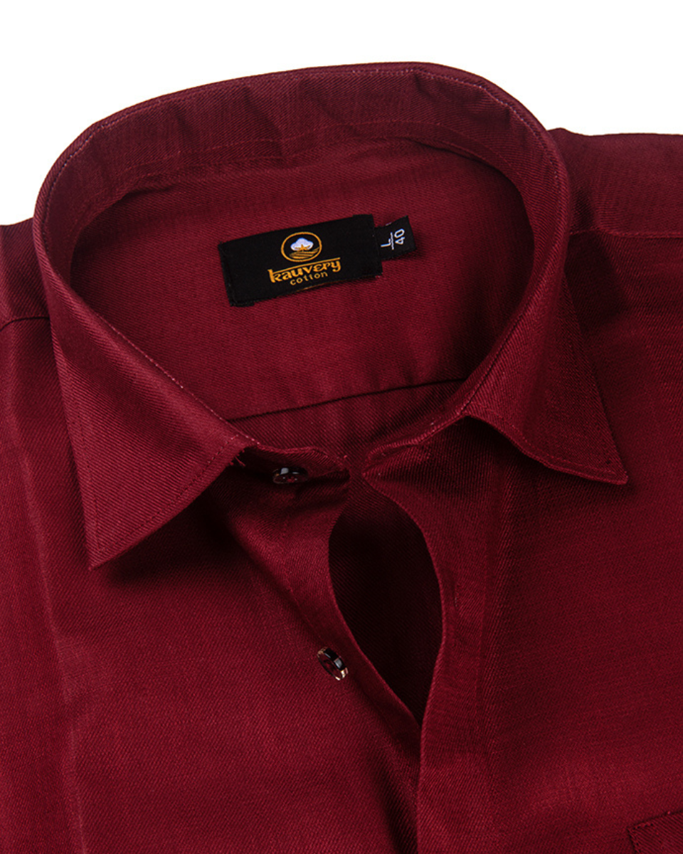 Linen Solid Mehrun Cherry Colour Men's Shirt