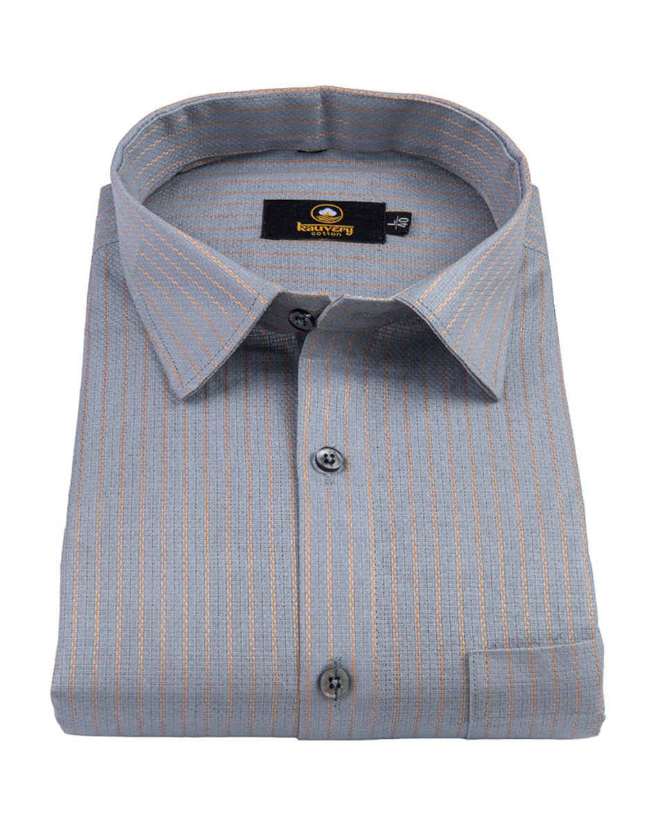 Linen Jute Striped Golden Line Steel Grey Colour Shirt for Men
