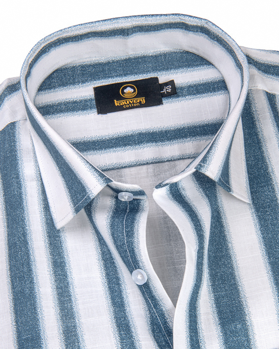 Linen Digital Printed Stiff Lining White with More Peach Colour Shirt for Men