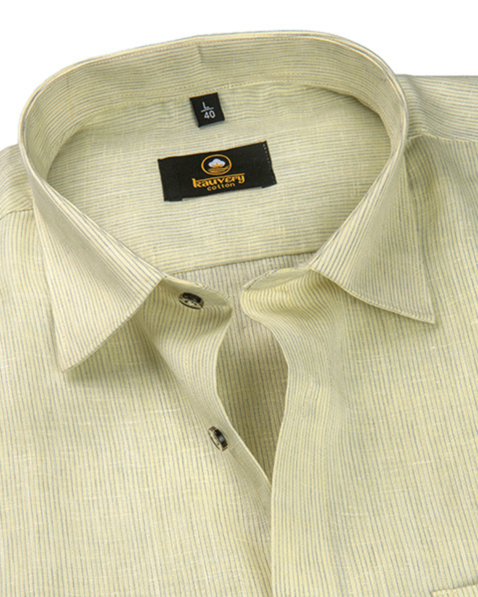 Linen Space Small Lining Light Lemon Colour Men’s Shirt
