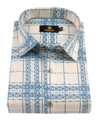 Linen Digital Printed Cream with Sky Blue Colour Shirt for Men