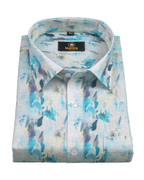 Pure Linen Digital Cream, Ice Blue and Multicolour Men’s Shirt