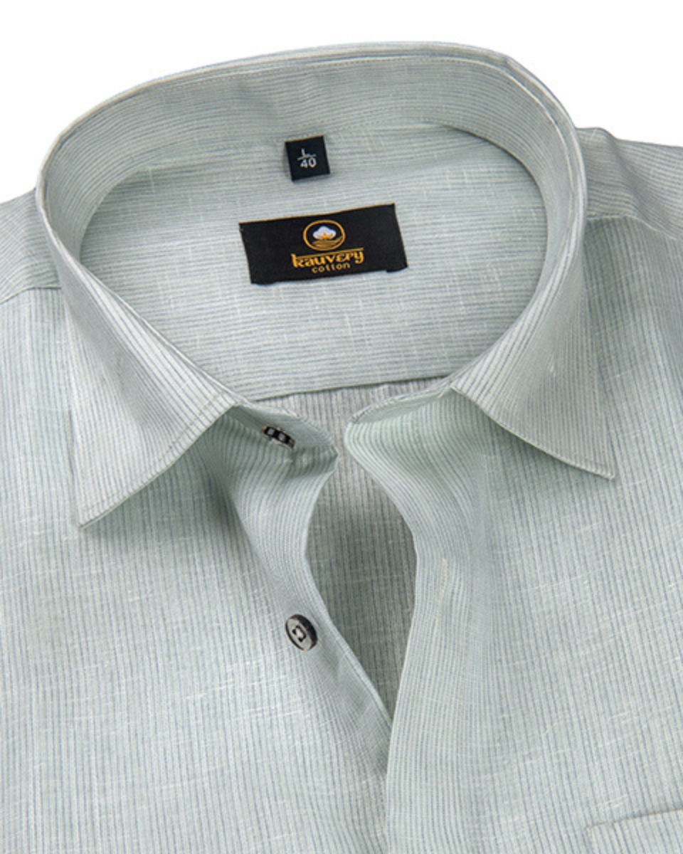 Linen Space Small Lining Light Pista Colour Men’s Shirt