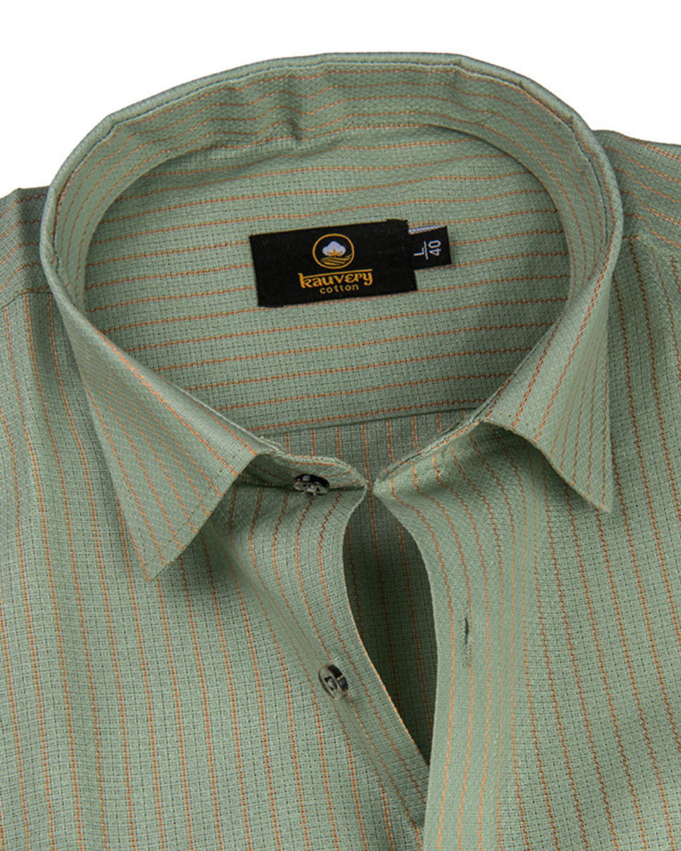 Linen Jute Striped Golden Line Pista Colour Shirt for Men