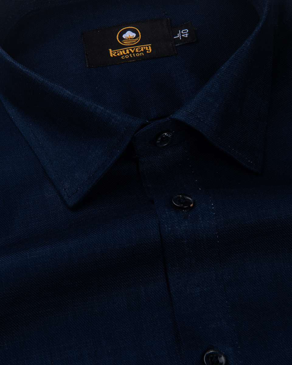 Linen Solid Dark Blue Colour Men's Shirt